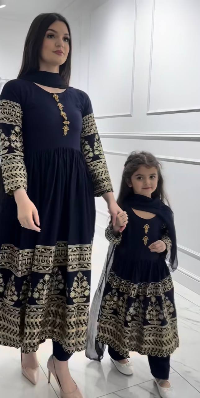 Little Sovereign Navy Embroidered Anarkali